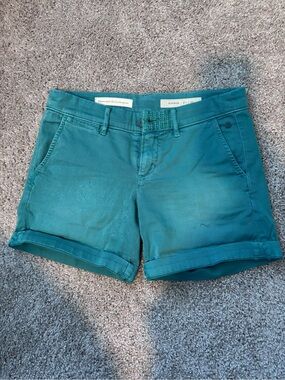 Pilcro and the Letterpress Teal Roll-Cuff Cotton Shorts